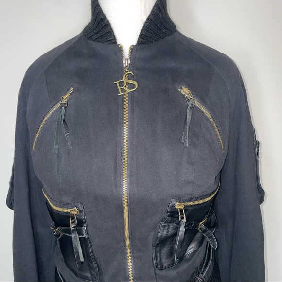 Roberta Scarpa Cotton Leather Moto Bomber Jacket Black Size 6 Italy - Picture 2 of 14